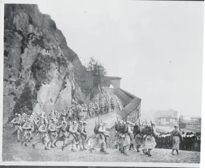 Framed Print : French Troops Evacuating the Rhine Across Bridge Framed Print : French Troops Evacuating the Rhine Across Bridge