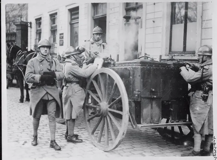 Framed Print : French Troops Outside Hotel