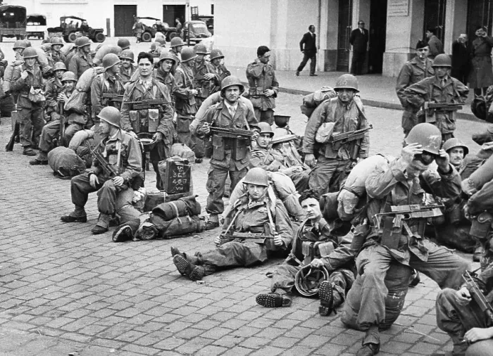 Framed Print : French Troops Sitting on the Ground Framed Print : French Troops Sitting on the Ground