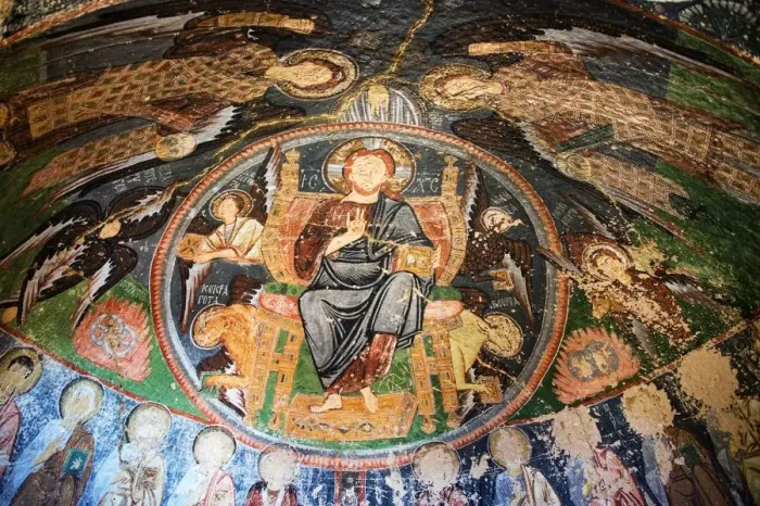 Framed Print : Fresco in a cave church in Goreme, Cappadocia