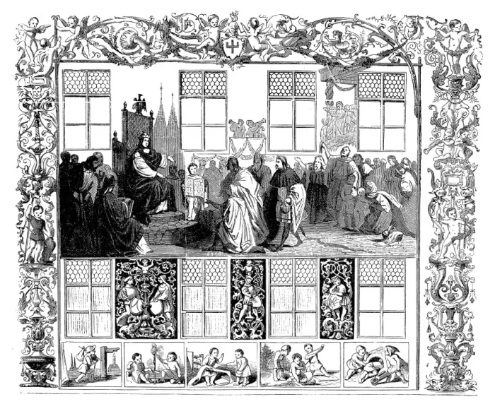 Framed Print : Fresco at the Fugger family home in Augsburg, Germany, depicting the visit of Carl V Framed Print : Fresco at the Fugger family home in Augsburg, Germany, depicting the visit of Carl V