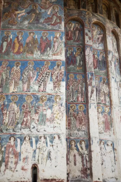 Framed Print : Fresco in a wall of painted Voronet Monastery Framed Print : Fresco in a wall of painted Voronet Monastery