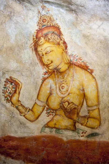 Framed Print : Frescoes depicting a bared chested woman Framed Print : Frescoes depicting a bared chested woman