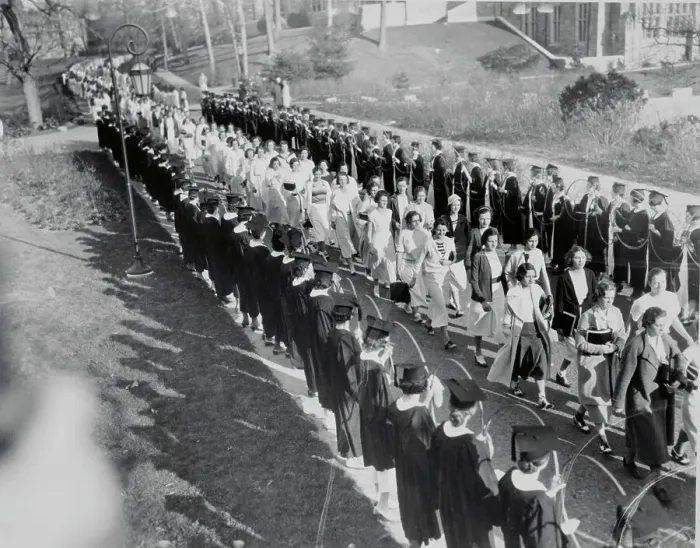 Framed Print : Freshman Class Marching Between Seniors