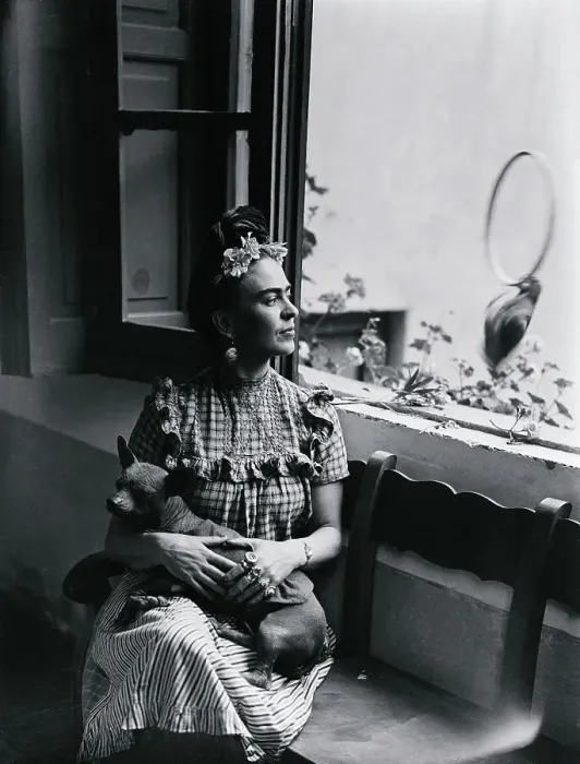 Framed Print : Frida Kahlo Holding her Dog Framed Print : Frida Kahlo Holding her Dog