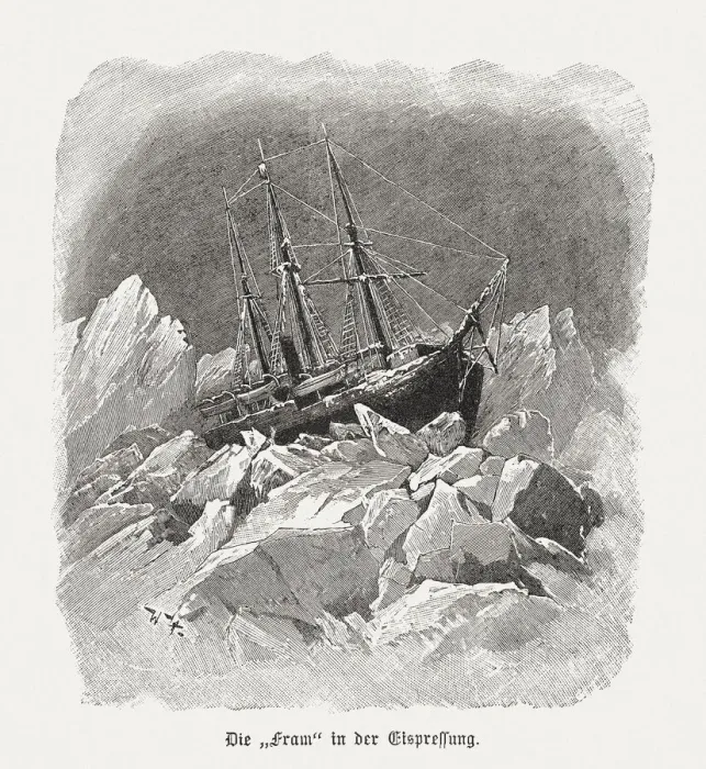Framed Print : Fridtjof Nansens Fram expedition (1893-1896), wood engraving, published in 1898 Framed Print : Fridtjof Nansens Fram expedition (1893-1896), wood engraving, published in 1898