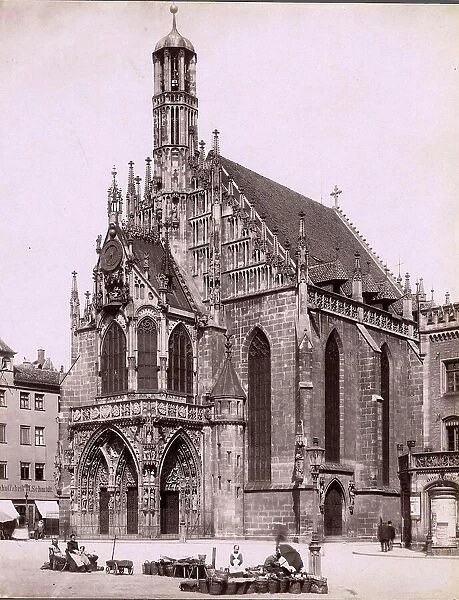 Friedenskirche, Roman Catholic Church of Our Lady, on the Main Market Square in Nuremberg, c. 1890, Bavaria, Germany, Historic, digitally restored reproduction from a 19th century original
