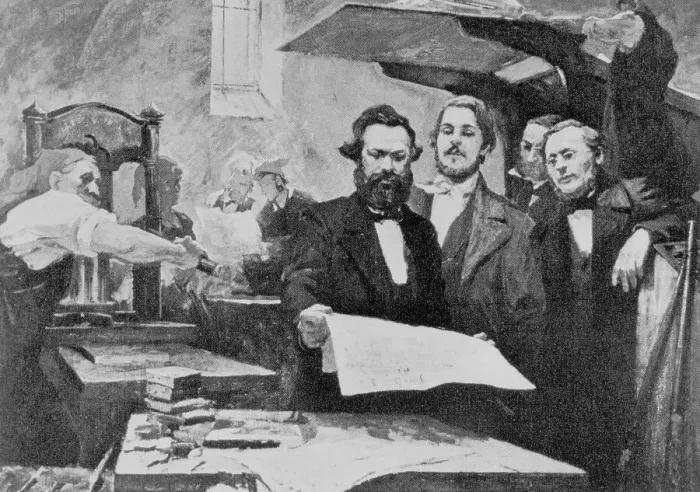 Framed Print : Friedrich Engels and Karl Marx During Press Operations Framed Print : Friedrich Engels and Karl Marx During Press Operations