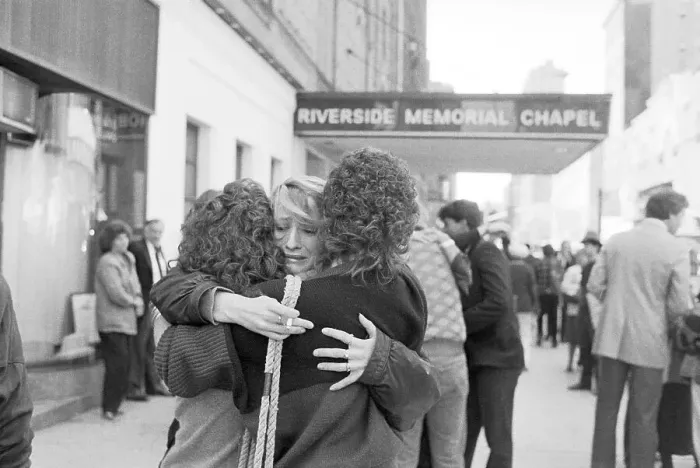 Framed Print : Friends Hugging at Jennifer Levin's Memorial Service Framed Print : Friends Hugging at Jennifer Levin's Memorial Service