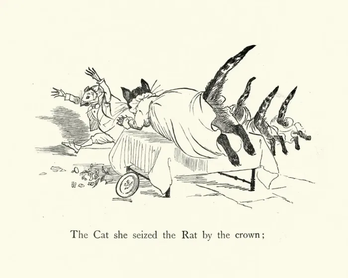 Framed Print : Frog He Would A-Wooing Go, nursery rhyme, The Cat she seized the Rat by the crown Framed Print : Frog He Would A-Wooing Go, nursery rhyme, The Cat she seized the Rat by the crown