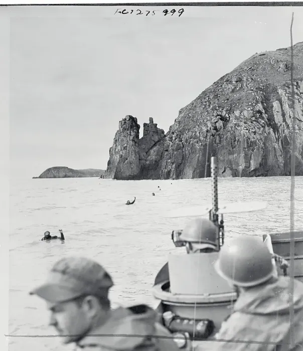Framed Print : Frogmen Watched by Navy Craft Framed Print : Frogmen Watched by Navy Craft