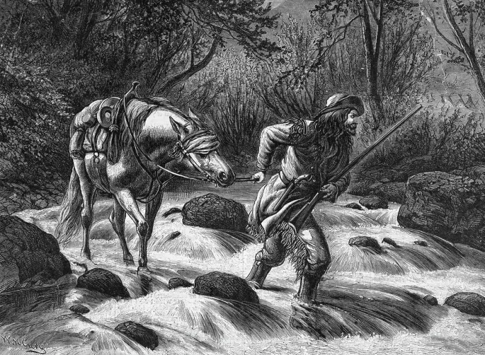 Framed Print : Frontiersman Walking Blindfolded Horse;Engraving Framed Print : Frontiersman Walking Blindfolded Horse;Engraving