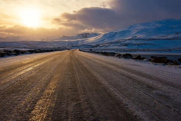 The frozen road in the west of Iceland