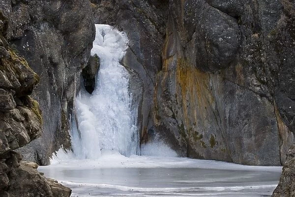 Frozen waterfall, Cat Creek Falls, Kananaskis, Alberta, Canada