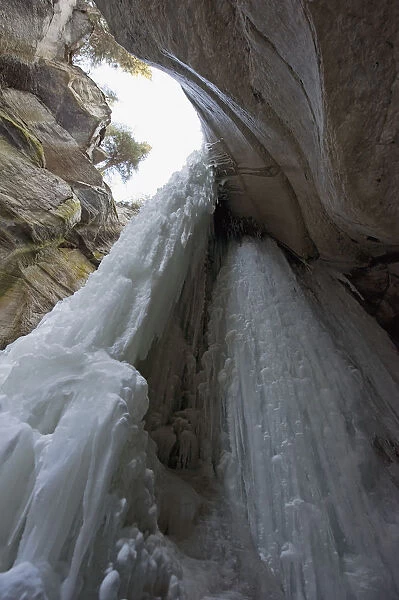 Frozen Waterfall At Maligne Canyon