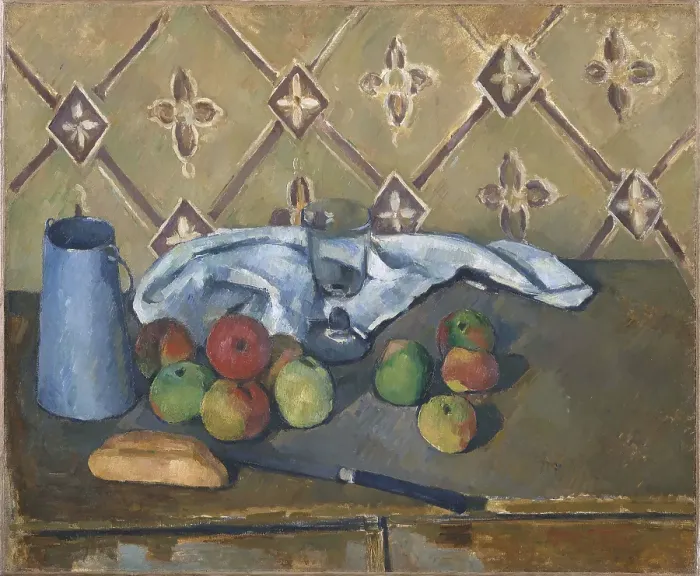 Framed Print : Fruit, Serviette and Milk Jug. Artist: Cézanne, Paul (1839-1906) Framed Print : Fruit, Serviette and Milk Jug. Artist: Cézanne, Paul (1839-1906)