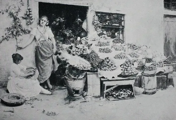 Framed Print : Fruit Vendor in Venice, Italy, Historical, digital reproduction of an original 19th century artwork Framed Print : Fruit Vendor in Venice, Italy, Historical, digital reproduction of an original 19th century artwork