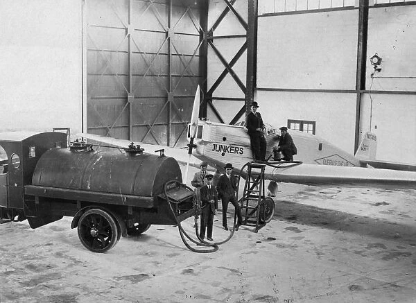Fuelling. 28th August 1928: Fuelling the Junkers Atlantic Flight plane, Queen of the Air,