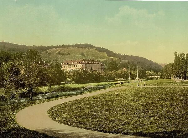 Fuerstenhof, Bad Kissingen in Bavaria, Germany, Historic, digitally restored reproduction of a photochrome print from the 1890s