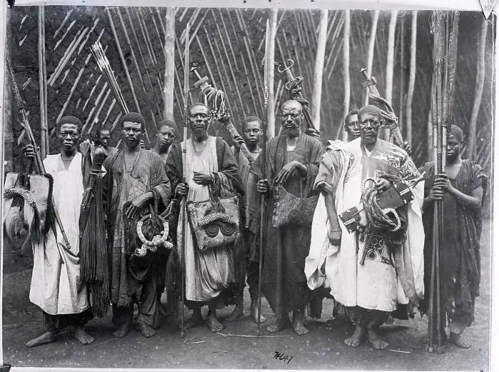 Framed Print : Fumban Men with Traditional Handcrafted Objects Framed Print : Fumban Men with Traditional Handcrafted Objects