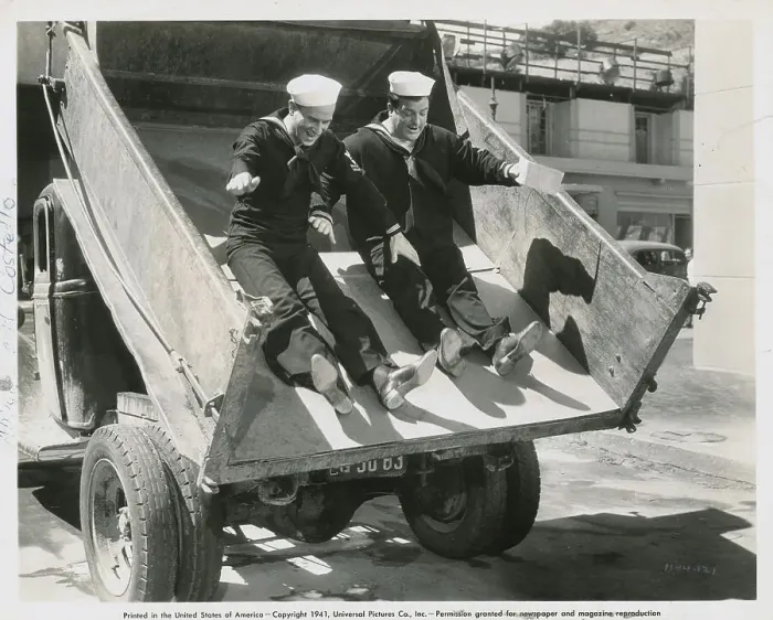 Framed Print : Fun Scene with Abbott and Costello on Truck Bed Framed Print : Fun Scene with Abbott and Costello on Truck Bed