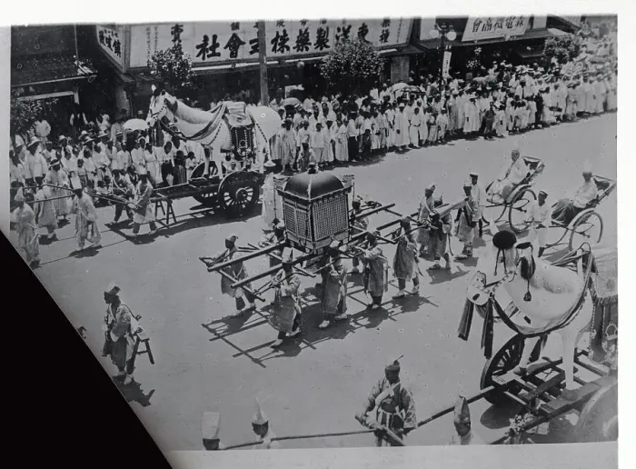 Framed Print : Funeral Procession Organizing in Front of Building Framed Print : Funeral Procession Organizing in Front of Building