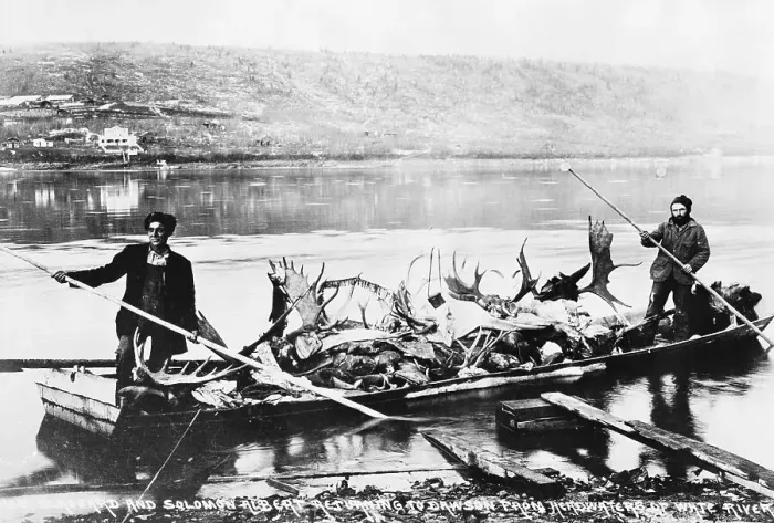 Framed Print : Fur Traders Poling Barge Full of Moose Antlers Framed Print : Fur Traders Poling Barge Full of Moose Antlers