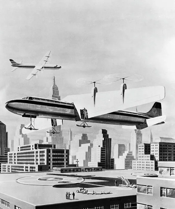 Framed Print : Futuristic Airplane Making Rooftop Landing Framed Print : Futuristic Airplane Making Rooftop Landing