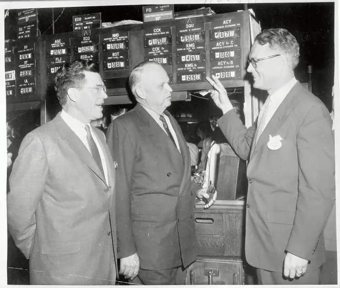 Framed Print : G. Keith Funston Pointing to a Stock Listing