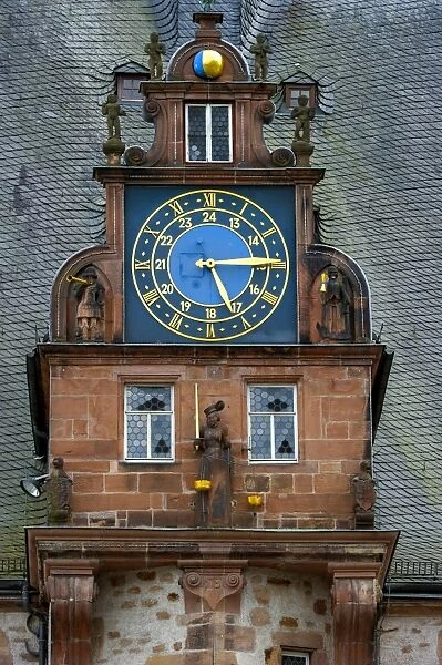 Gabel with a clock, Renaissance Tower, historic Town Hall, market square, historic centre, Marburg, Hesse, Germany
