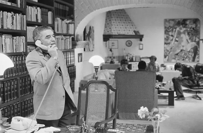 Framed Print : Gabriel Garcia Marquez on Phone Framed Print : Gabriel Garcia Marquez on Phone