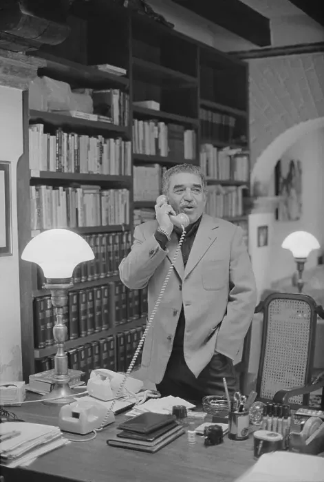 Framed Print : Gabriel Garcia Marquez Speaking on Telephone