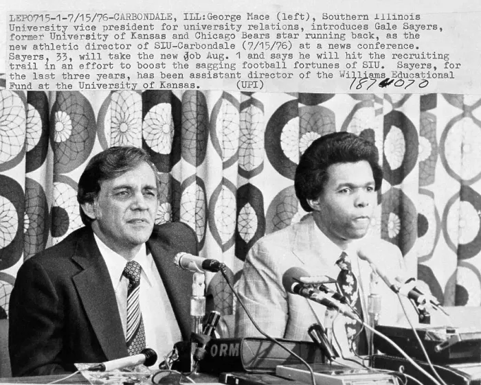 Framed Print : Gale Sayers Being Introduced as the New Athletic Director of University of Illinois-Carbondale Framed Print : Gale Sayers Being Introduced as the New Athletic Director of University of Illinois-Carbondale