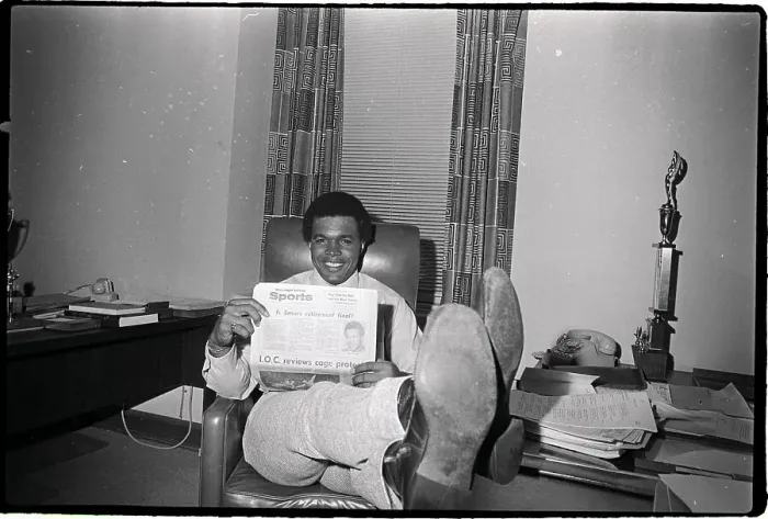Framed Print : Gale Sayers in his Office Framed Print : Gale Sayers in his Office