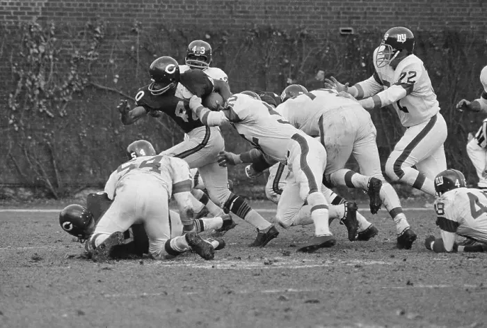 Framed Print : Gale Sayers Plunging Through New York Giants Defense Framed Print : Gale Sayers Plunging Through New York Giants Defense