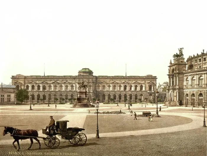Framed Print : Gallery and Theatre in the Old Town of Dresden, Saxony, Germany, Historical, Photochrome print from the 1890s Framed Print : Gallery and Theatre in the Old Town of Dresden, Saxony, Germany, Historical, Photochrome print from the 1890s