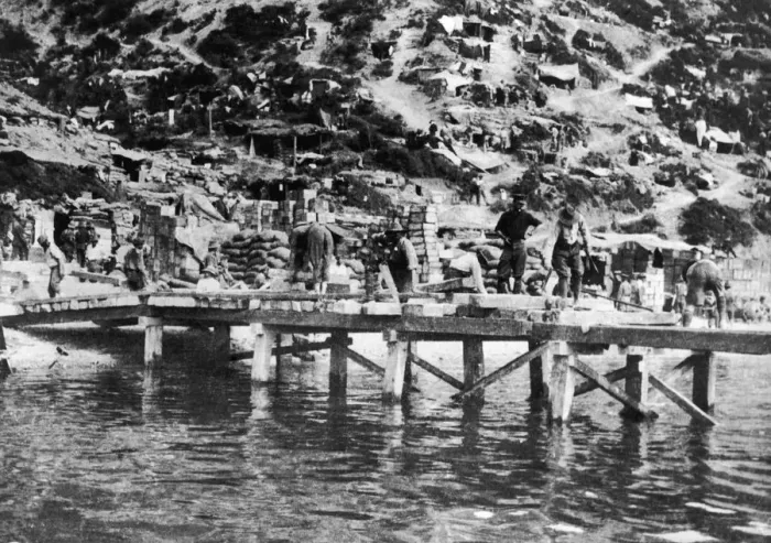 Framed Print : Gallipoli. The landing pier constructed by the Allies at Gallipoli during World War I Framed Print : Gallipoli. The landing pier constructed by the Allies at Gallipoli during World War I