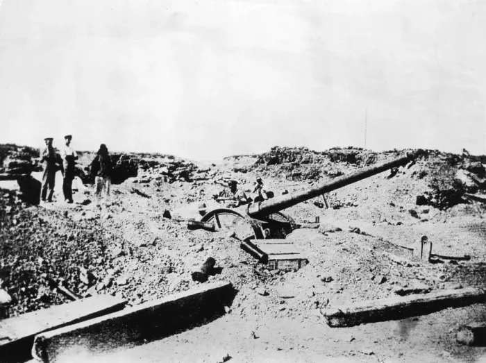 Framed Print : Gallipoli. A British naval gun hidden in the dunes at Gallipoli, during World War I, 1915 Framed Print : Gallipoli. A British naval gun hidden in the dunes at Gallipoli, during World War I, 1915