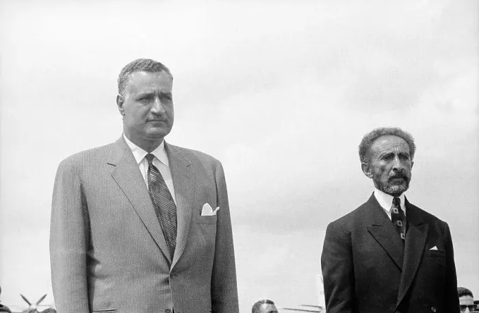 Framed Print : Gamal Abdel Nasser Meeting Haile Selassie Before Conference