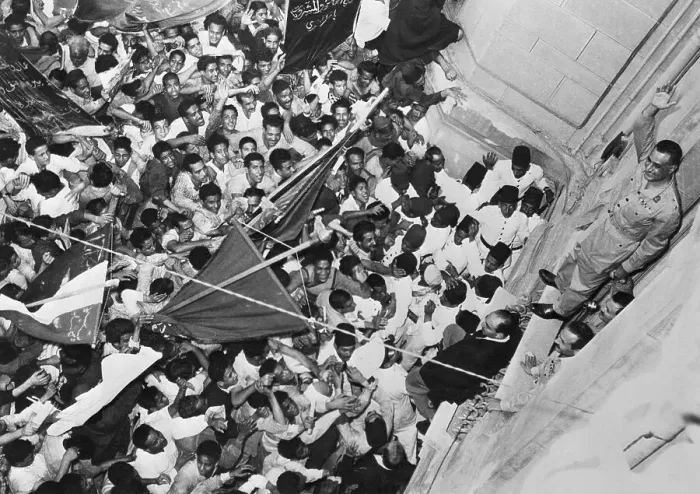 Framed Print : Gamal Abdel Nasser Waving to Demonstrators