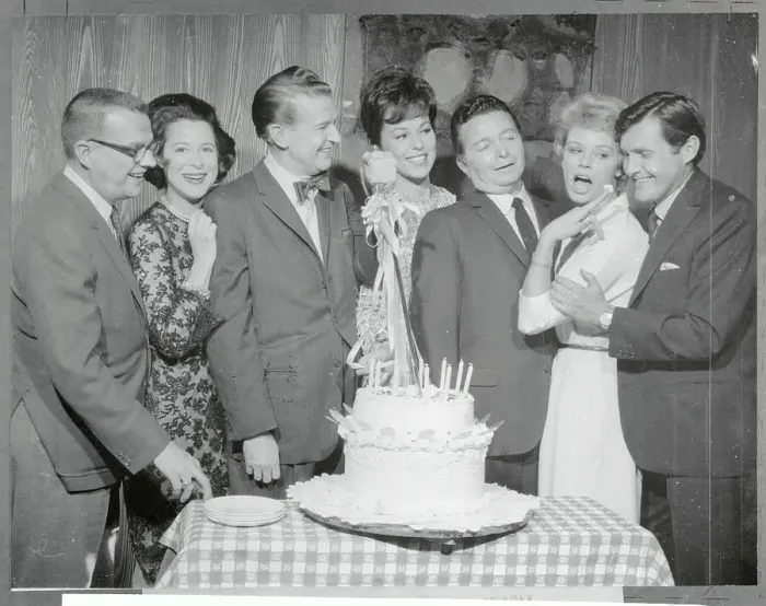 Framed Print : Game Show Stars Grouped Around Cake Framed Print : Game Show Stars Grouped Around Cake