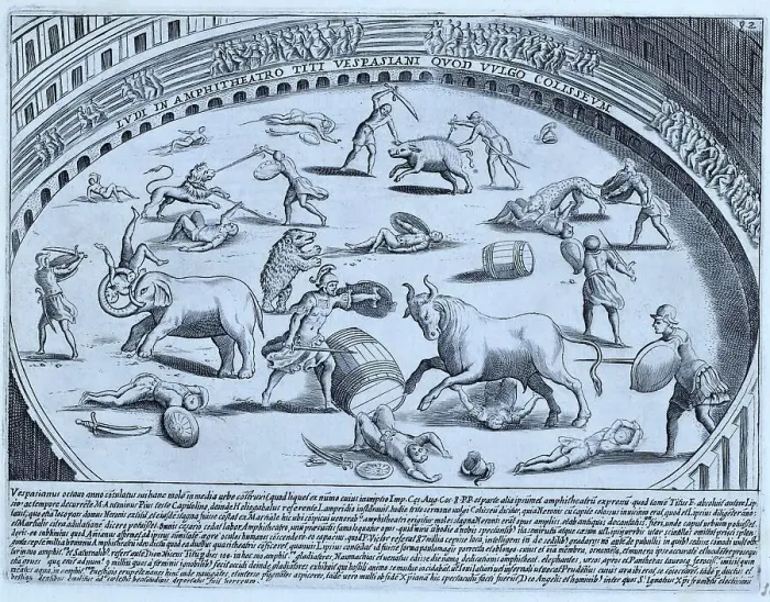 Framed Print : Games in the amphitheatre of Vespasian, known as the Colosseum, historic Rome, Italy, digital reproduction of an original 17th century artwork, original date unknown Framed Print : Games in the amphitheatre of Vespasian, known as the Colosseum, historic Rome, Italy, digital reproduction of an original 17th century artwork, original date unknown