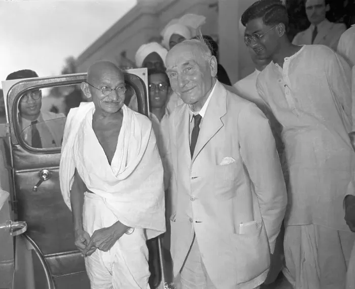 Framed Print : Gandhi Standing Front of Car Door Framed Print : Gandhi Standing Front of Car Door
