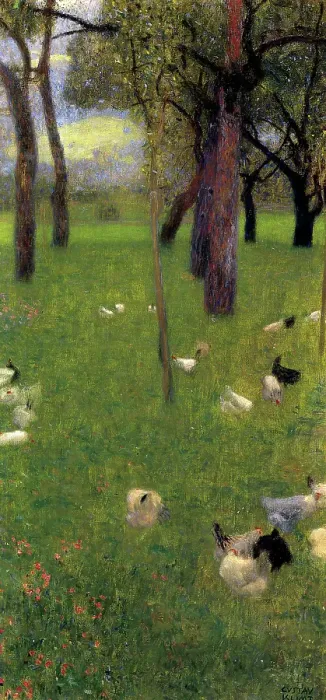 Framed Print : Garden with Chickens in St. Agatha Framed Print : Garden with Chickens in St. Agatha