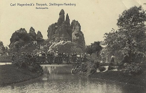 Garden party in Tierpark Hagenbeck, Hamburg, Germany, postcard with text, view around ca 1910, historical, digital reproduction of a historical postcard, public domain, from that time, exact date unknown
