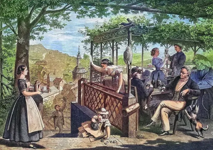 Framed Print : Garden Restaurant on the Burgberg near Loschwitz, Dresden, Saxony, Germany, historical engraving, 1869, Historic, digitally restored reproduction from a 19th century original, coloured, exact date unknown Framed Print : Garden Restaurant on the Burgberg near Loschwitz, Dresden, Saxony, Germany, historical engraving, 1869, Historic, digitally restored reproduction from a 19th century original, coloured, exact date unknown