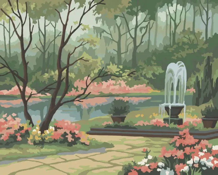 Framed Print : Garden Scene Paint By Number Framed Print : Garden Scene Paint By Number