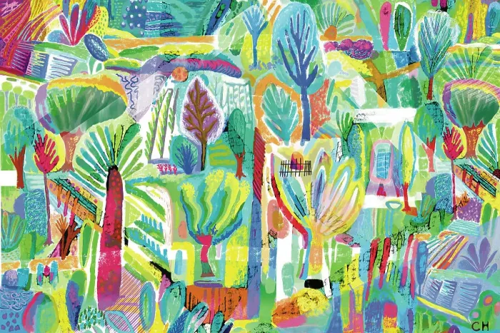 Framed Print : Gardens and a abstract watercolor illustration