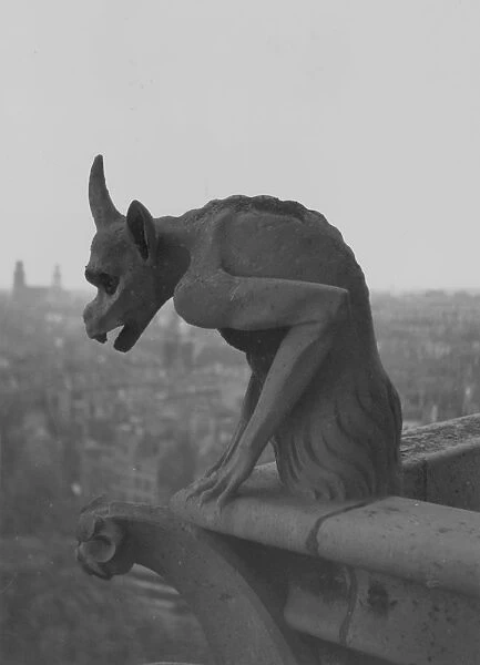 Gargoyle. circa 1930: A Gargoyle on the cathedral of Notre Dame on the
