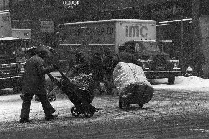 Framed Print : Garment District Delivery Boys Fight Snow Framed Print : Garment District Delivery Boys Fight Snow